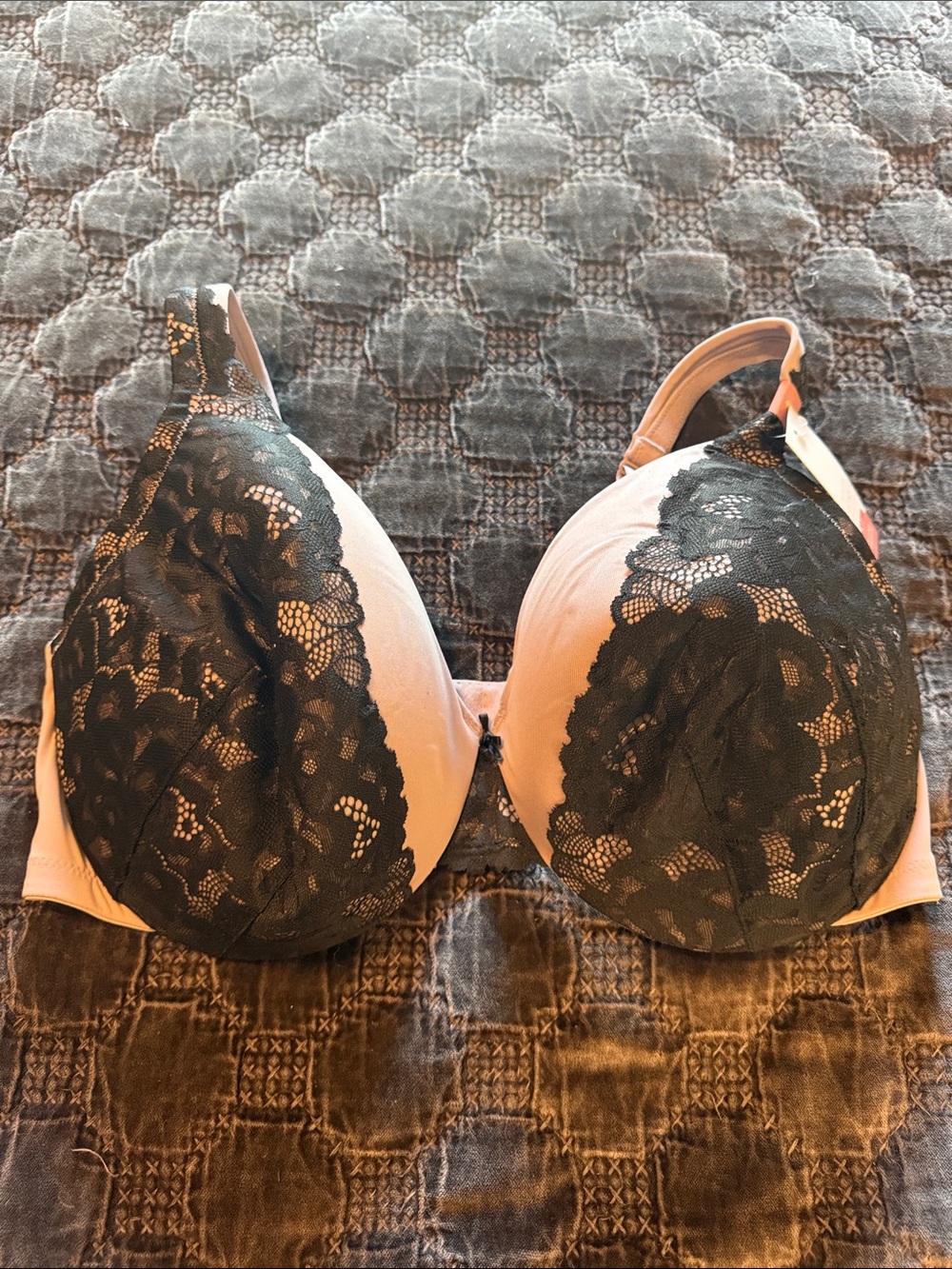 Lane Bryant Blush and Black Lace T-Shirt Bra